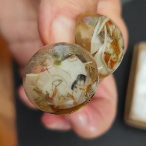 Handmade earrings with resin and porcelain pieces, new