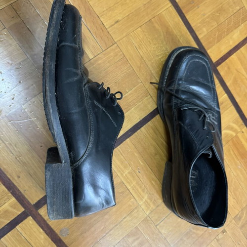 Vintage leather shoes used, black, size 41.5-42, derby loafers