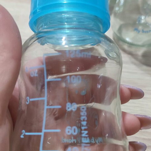 Glass bottles 125ml like new, baby bottle with silicone nipple size S