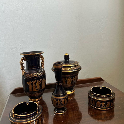 Decorative set of 5 ceramic items with 24k gold plating
