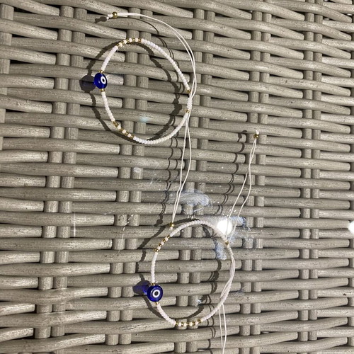 Set of 2 Handmade Bracelets with Evil Eye, Minimal Style