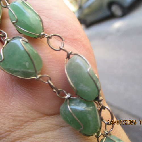Aventurine Basket Necklace new, 80 cm length, green silver
