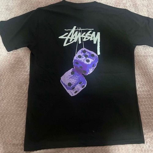 Stussy Fuzzy Dice T-Shirt, black with purple graphic