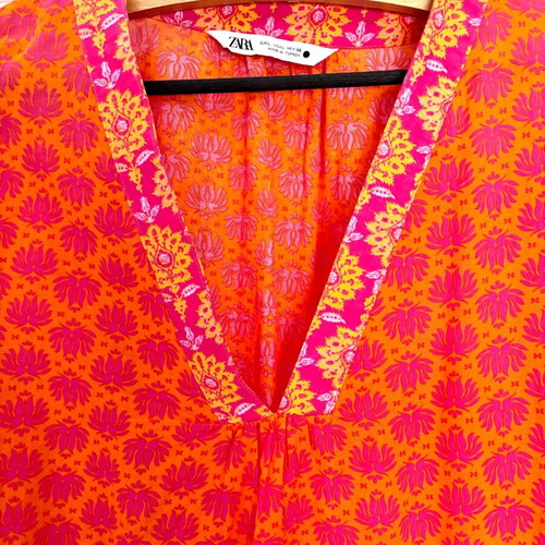 Zara caftan like new, orange and pink, 100% cotton, size L