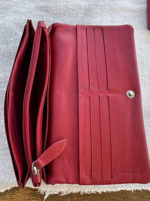 Leather women's wallet used, red color