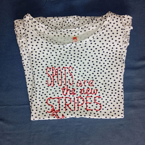 Mayoral short-sleeve children's blouse white with dark polka dots and ruffles size 7y/122cm like new