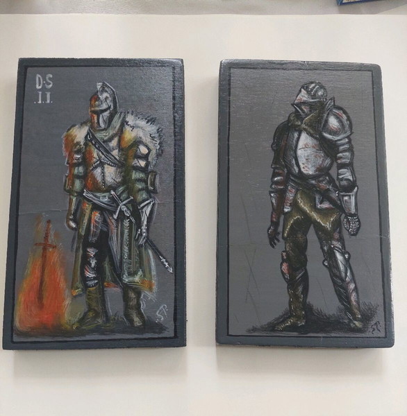 Πακέτο Dark Souls Knights στα 5€ , πάνω σε ξύλο, handmade 11x20
