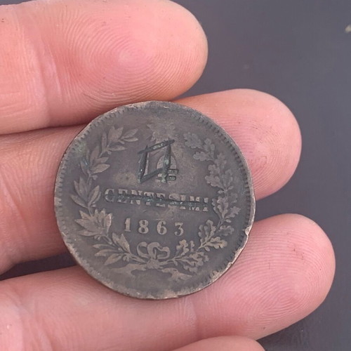 Italian 10 centisimi coin 1863 used countermark