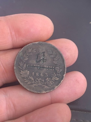 Italian 10 centisimi coin 1863 used countermark