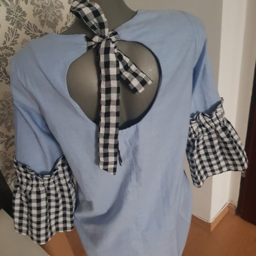 ASOS dress with wide checkered sleeves like new, size 36/S, blue