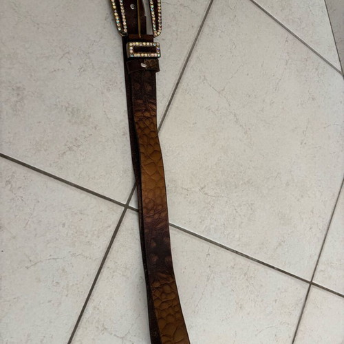 Leather belt with strass used, brown