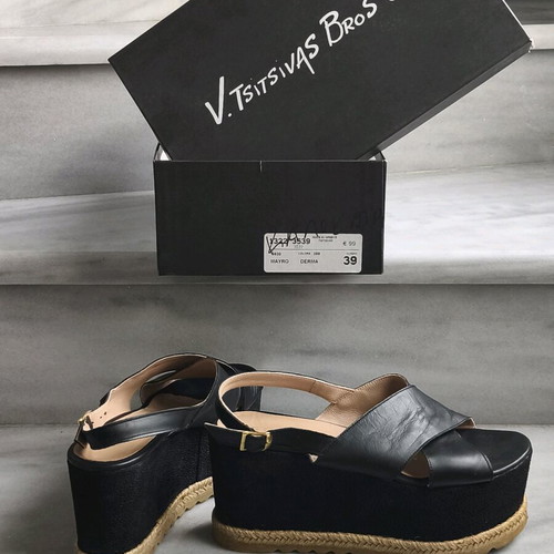 Tsitsivas handmade black leather platform sandals like new, size 39