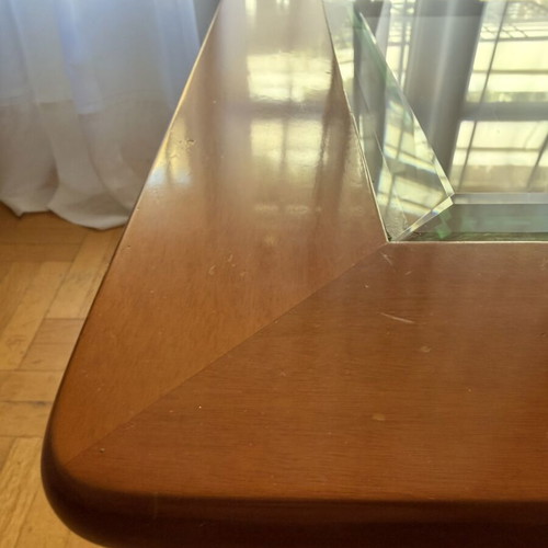 Coffee table set used, wooden with glass surfaces