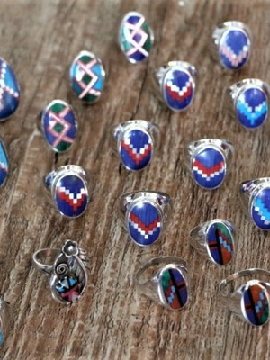 Ασημένια δαχτυλίδια χειροποίητα enamel Indian Navajo, πακέτο 21 τεμ, καινούργια