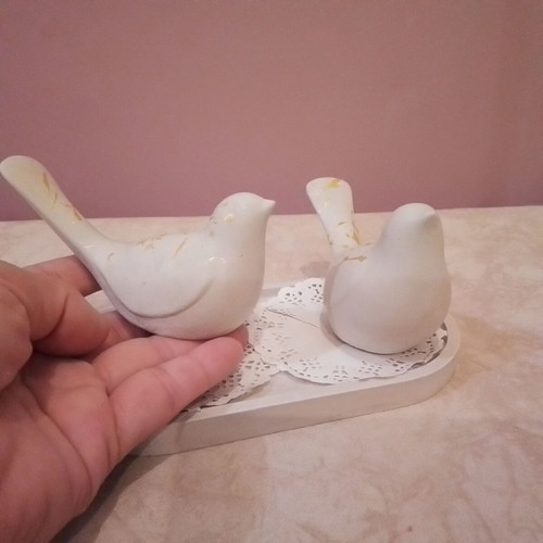 Plaster Birds New, Set of 2, 11cm with Gold Decorations