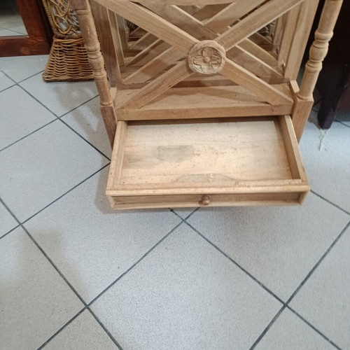 Wooden vintage newspaper holder with drawer used, classic design