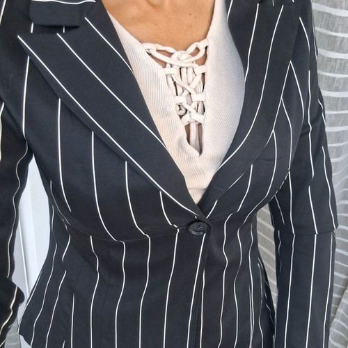 Fjo blazer jacket new black with white stripe