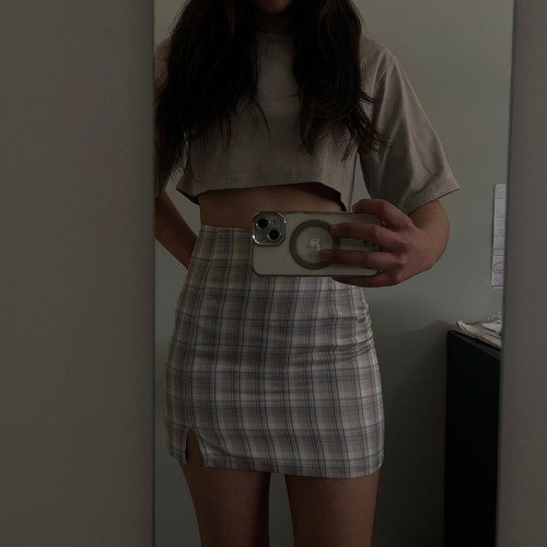 Shein pink checked mini skirt new, size XS