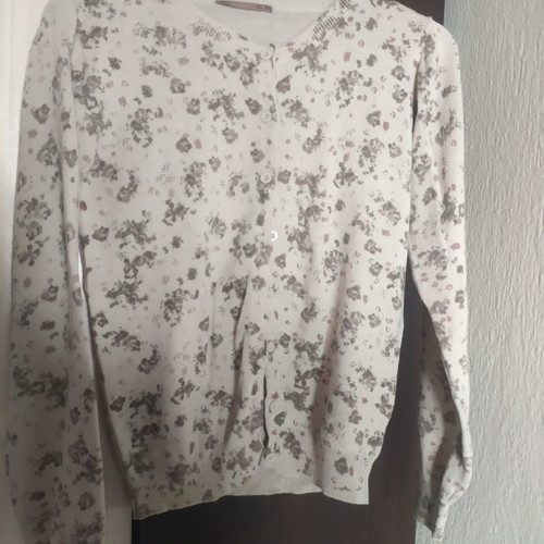 Children's cardigan used, beige with flowers, size 152 cm