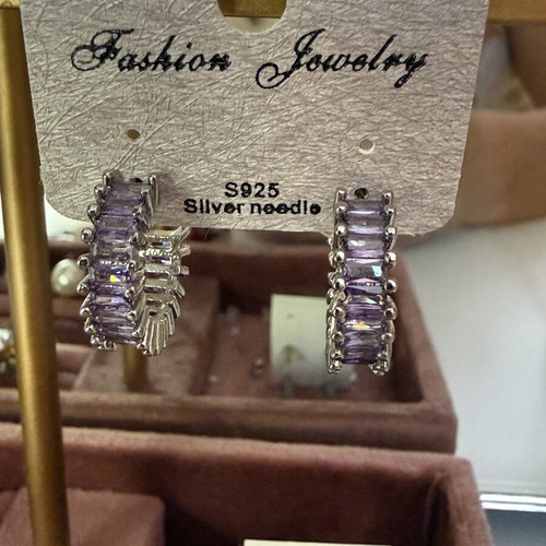 Earrings new, purple and silver