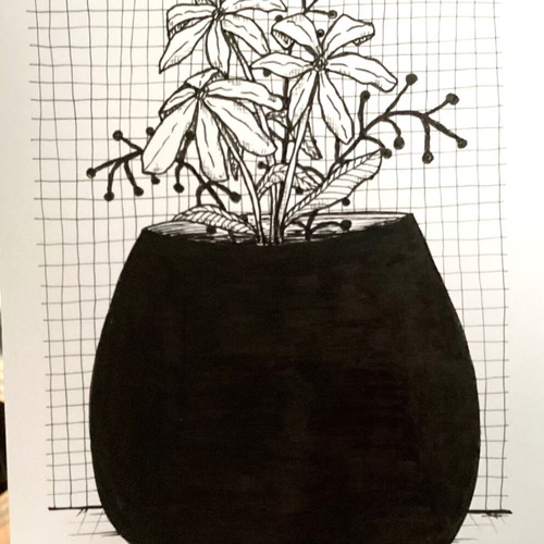 Flowers in vase sketch new, original handmade drawing