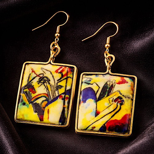 Kandinsky "Composition IV" earrings handmade, multicolor, gold-tone