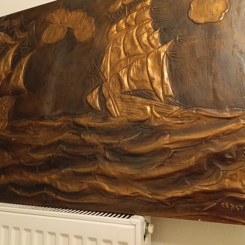 Chalcography by Ckretas with Sailing Ships, Like New, 100x60 cm
