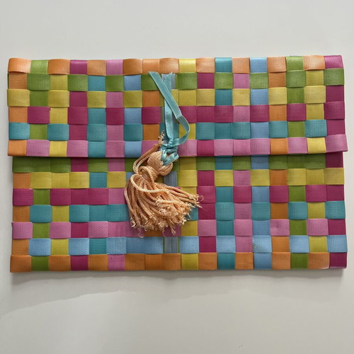 Handmade clutch bag with colorful woven technique, like new