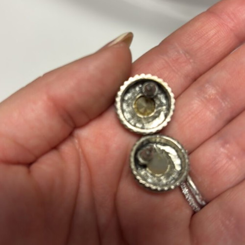 Button earrings with rhinestones and pink stone steel new