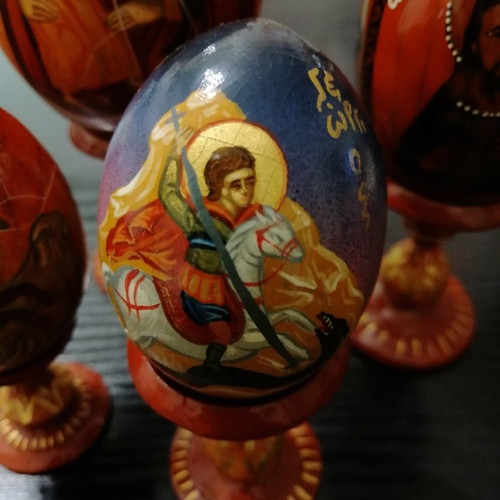 Handmade painted eggs used, set of 7 with Orthodox images