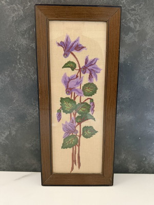 Hand-Embroidered Cross-Stitch Flower Painting used