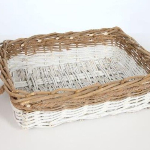 Wicker basket large natural brown and white with handles like new