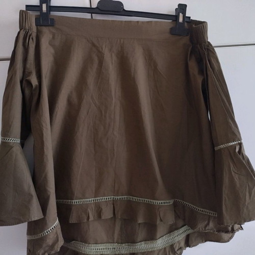 SheX khaki blouse with back opening size medium new