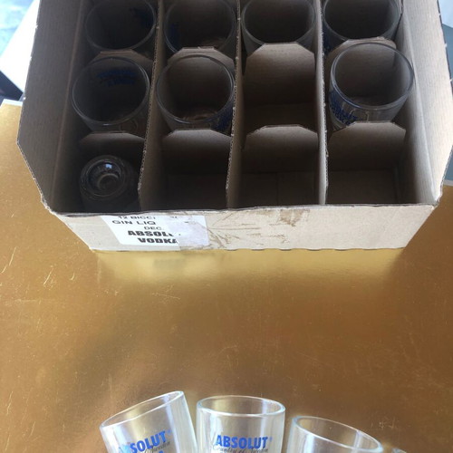 Absolut coaster large flexible with 12 shot glasses and 2 vodka glasses new