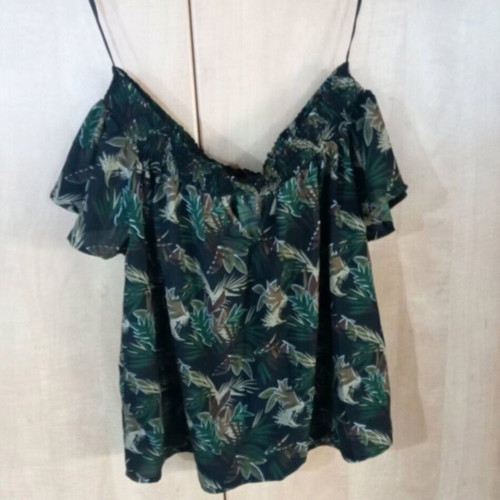 Pink Woman short-sleeve blouse like new, tropical leaf print, size L