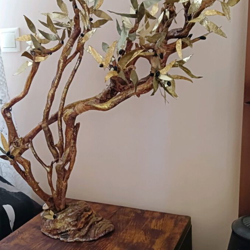 Decorative olive tree handmade from driftwood and metal