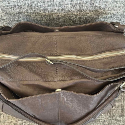 Leather vintage shoulder bag used, brown, large size