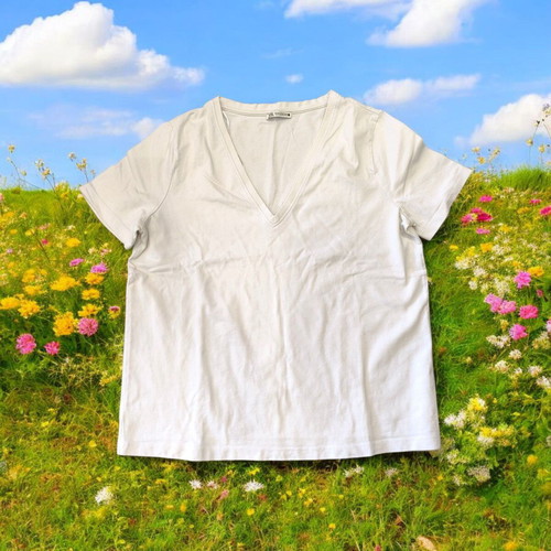 Zara blouse XL white with V, like new