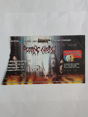 Rotting Christ ticket used, concert at Gagarin 205 8/2/2003