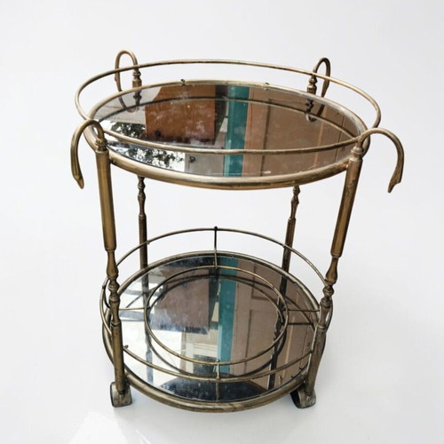 Vintage brass bar trolley with swan finials, used