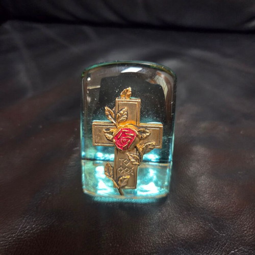 Masonic Rose Cross decorative piece new, blown glass with brass