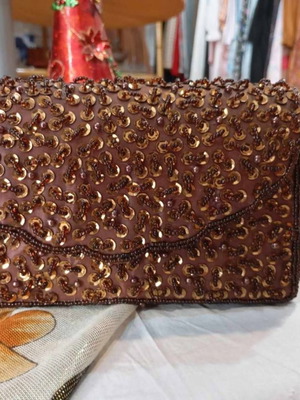 Vintage crossbody bag used with beads and copper sequins