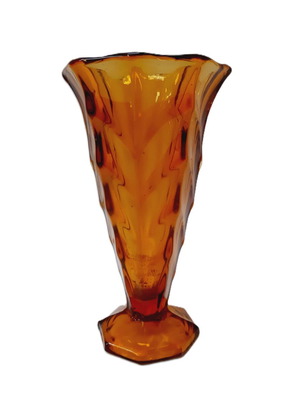 Orange vintage glass vase geometric design 16.5 cm like new