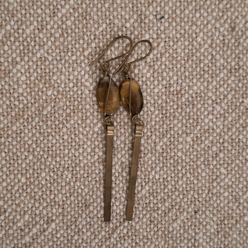 Tiger earrings handmade like new with tiger's eye stone