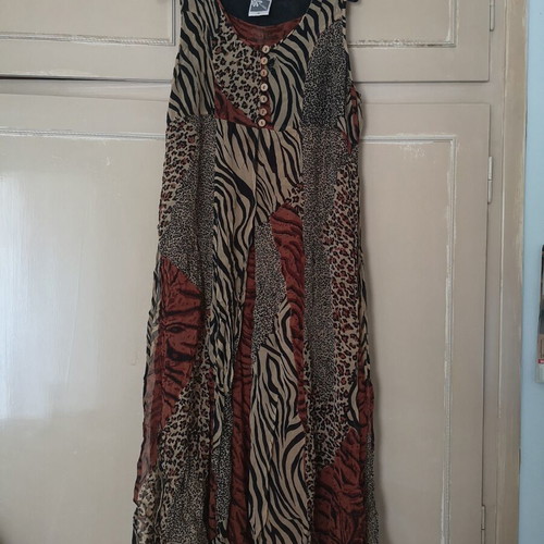 Vintage Phool sleeveless maxi dress used, patchwork animal print, size L/XL