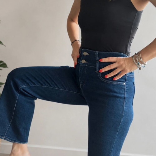 High-waist cropped jeans like new, dark blue, bell-bottom