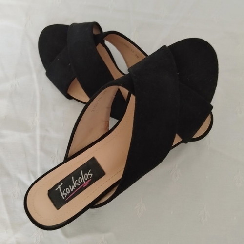 Tsoukalas Shoes Black Suede Mules Size 38 Like New