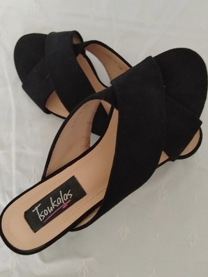 Tsoukalas Shoes Black Suede Mules Size 38 Like New