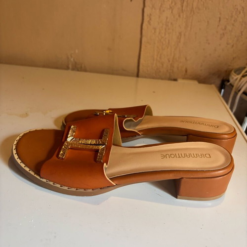 Sandals used, low heel, size 38, beige brown