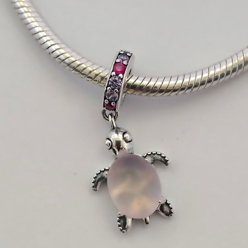 Charm sea turtle silver S925 with pink Murano new